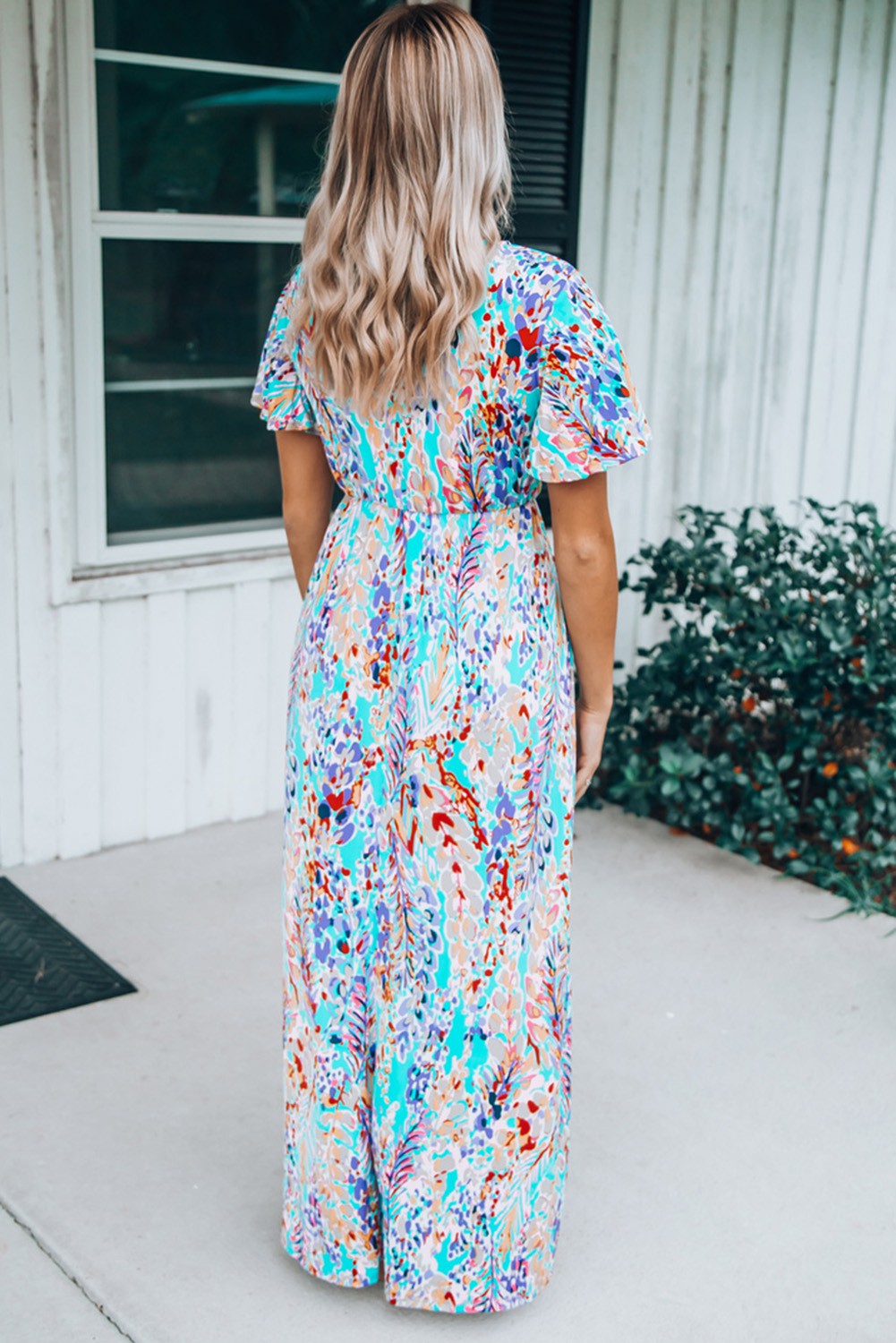 Green Wrap V Neck Floral Maxi Dress