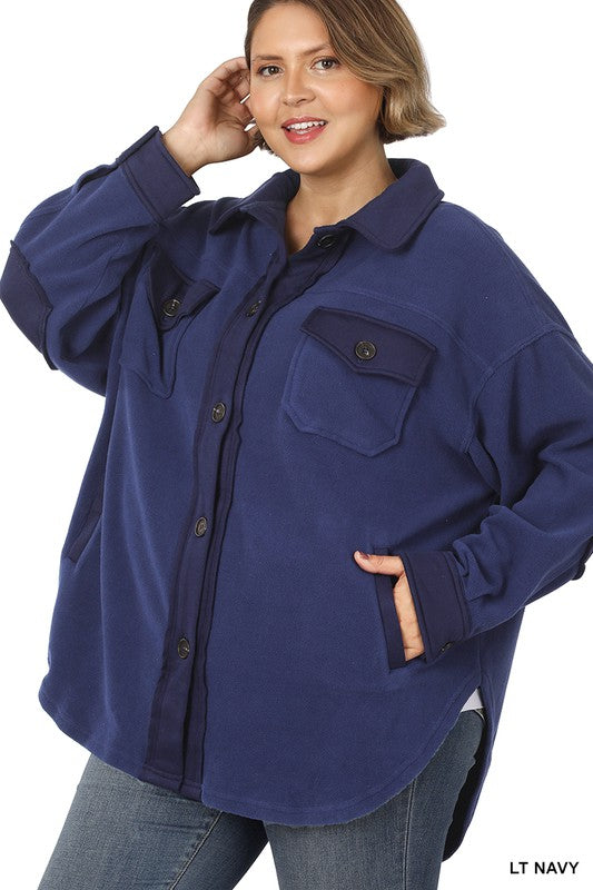 PLUS OVERSIZED BASIC FLEECE SHACKET