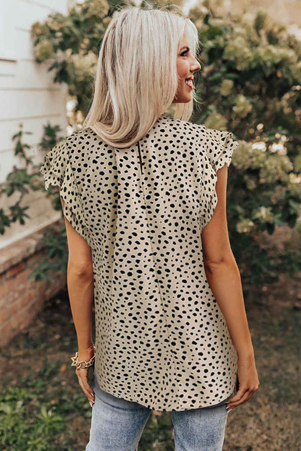 Leopard Ruffle High Neck Flowy Blouse