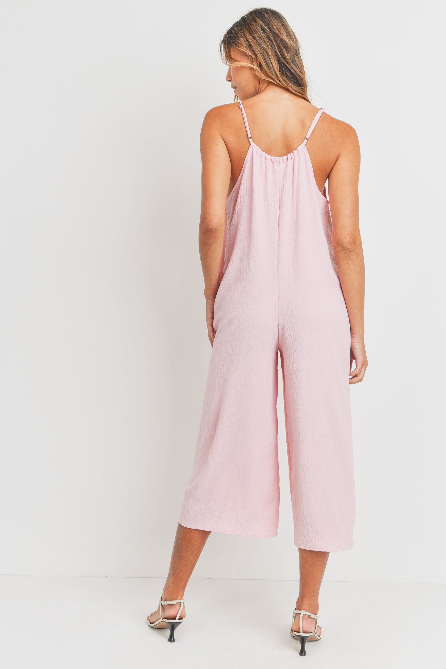 Drawstring Neck Adjustable Strap Woven Jumpsuit