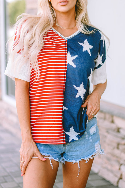 Multicolor Stripes Stars Print Knit Top