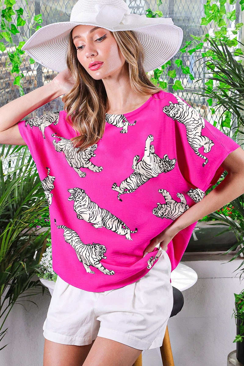 SHORT SLEEVE TIGER PRINTED TOP