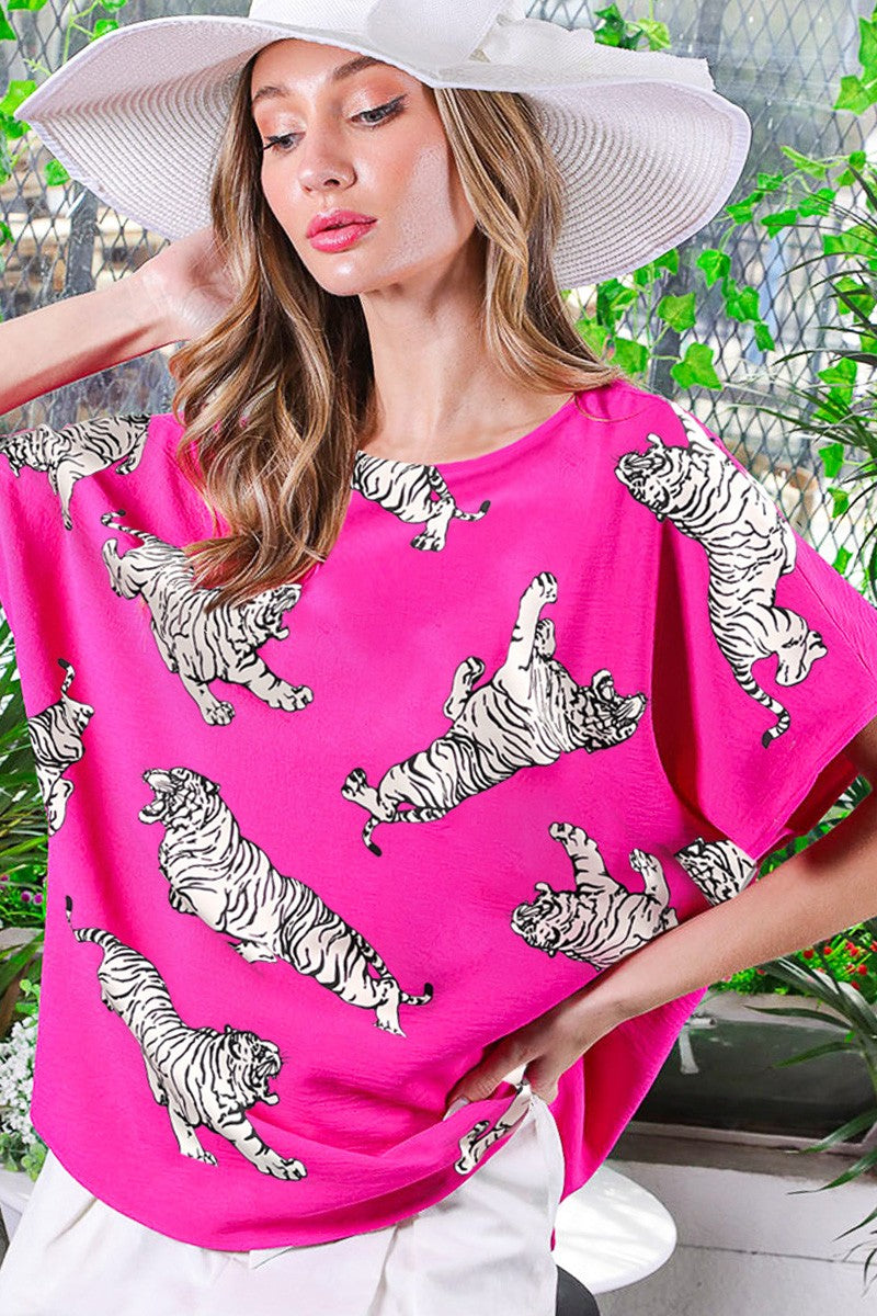 SHORT SLEEVE TIGER PRINTED TOP