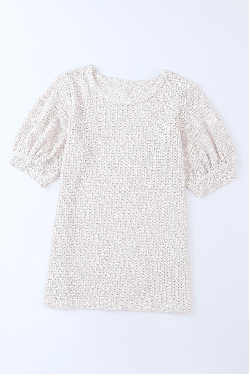 Beige Popcorn Waffle Puff Sleeve Top