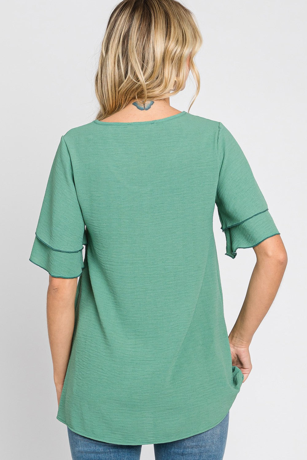 MILANO V-NECK LAYERED RUFFLE SLEEVE TOP