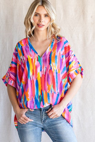 Multicolor Print Boxy Top