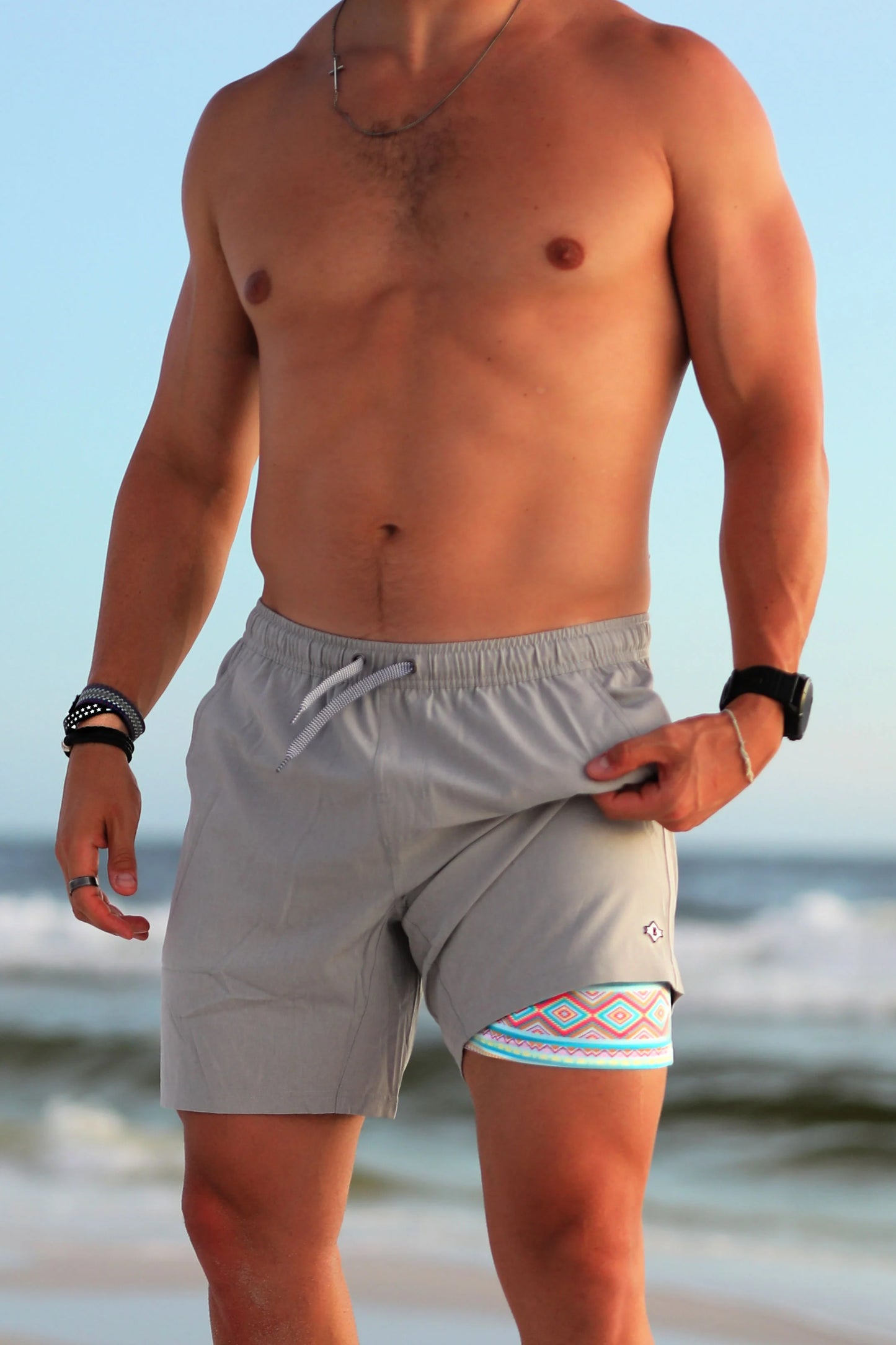 Athletic Shorts - Light Gray - Aztec