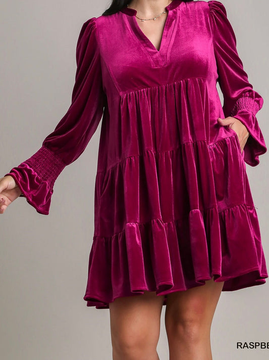 Velvet Notched Tiered Dress