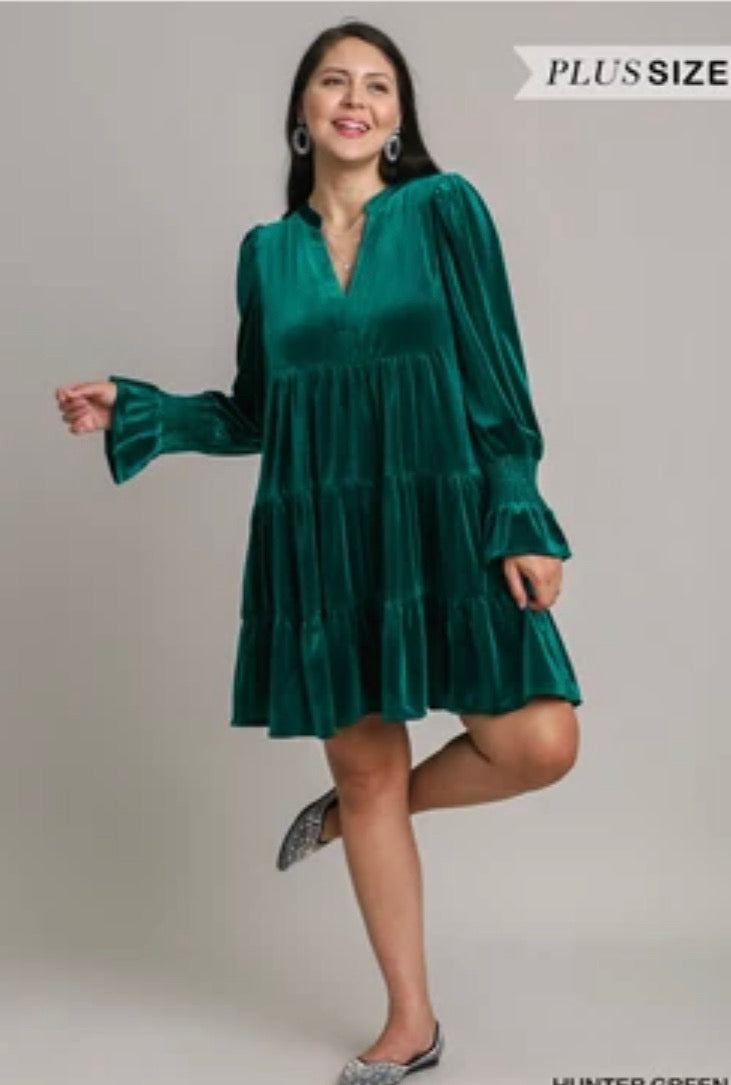 Velvet Notched Tiered Dress Plus