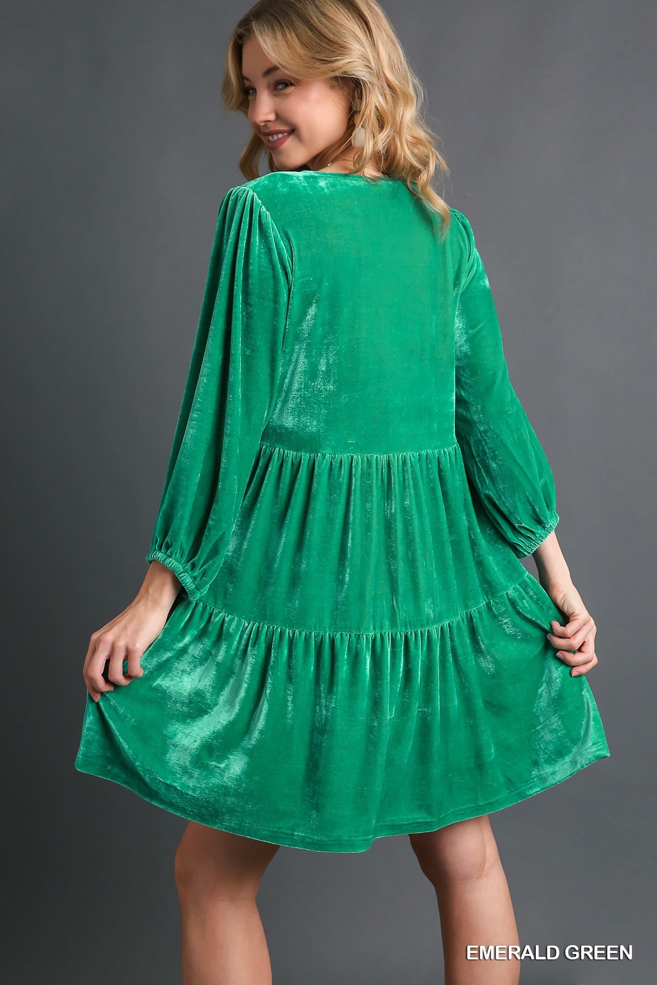 V-Neck Velvet Tiered Dress