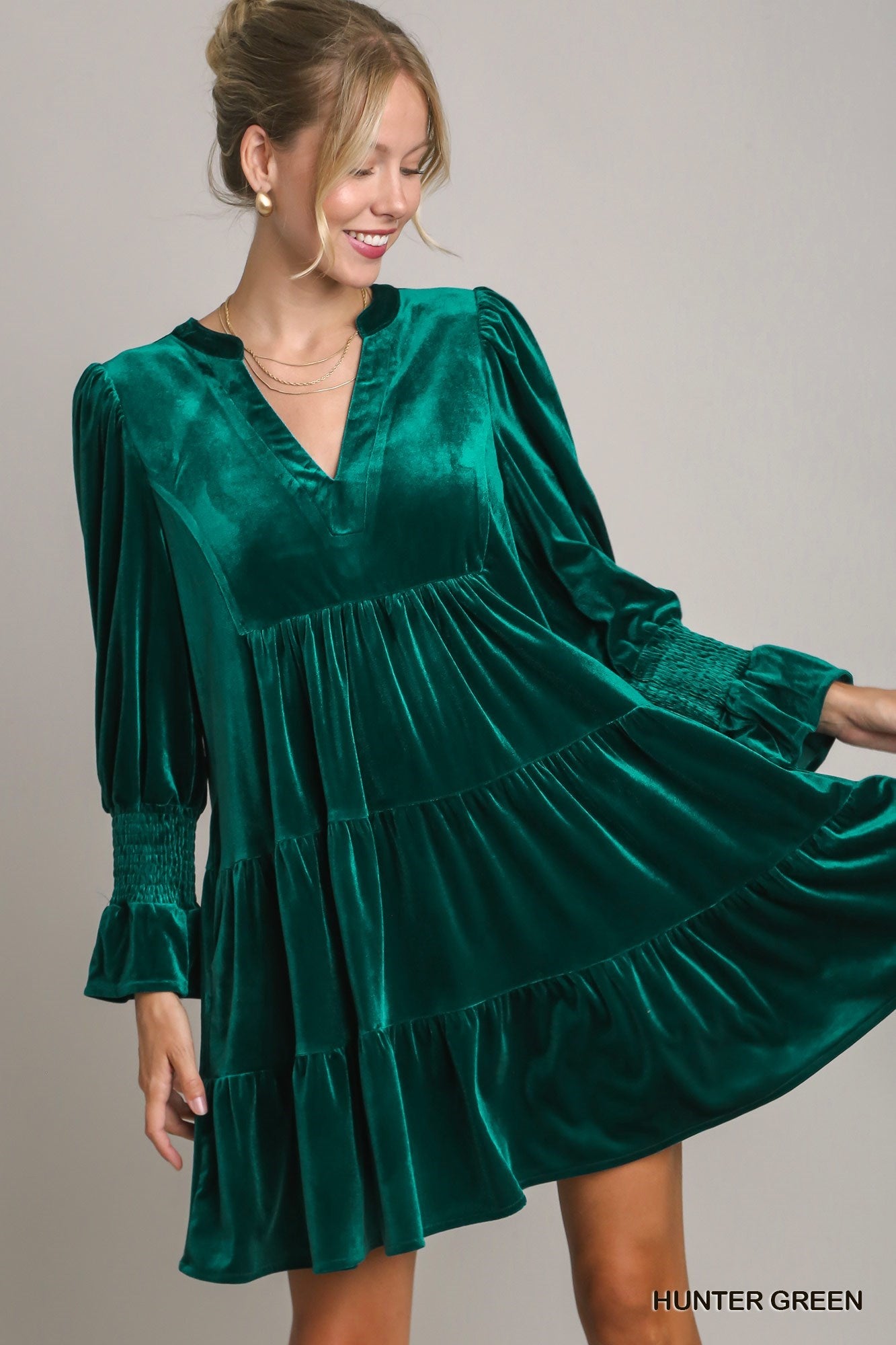 Velvet Notched Tiered Dress