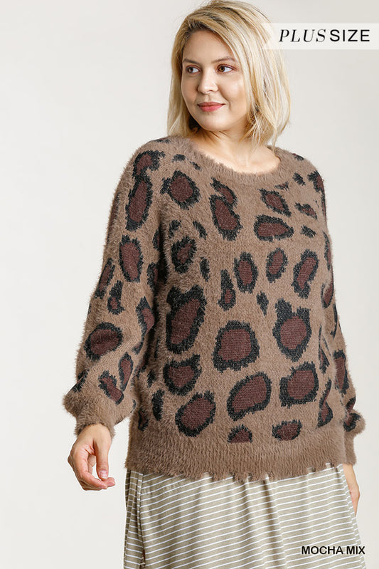 Animal print soft knit Sweater Plus