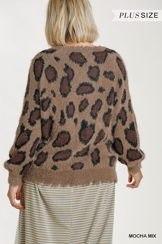 Animal print soft knit Sweater Plus