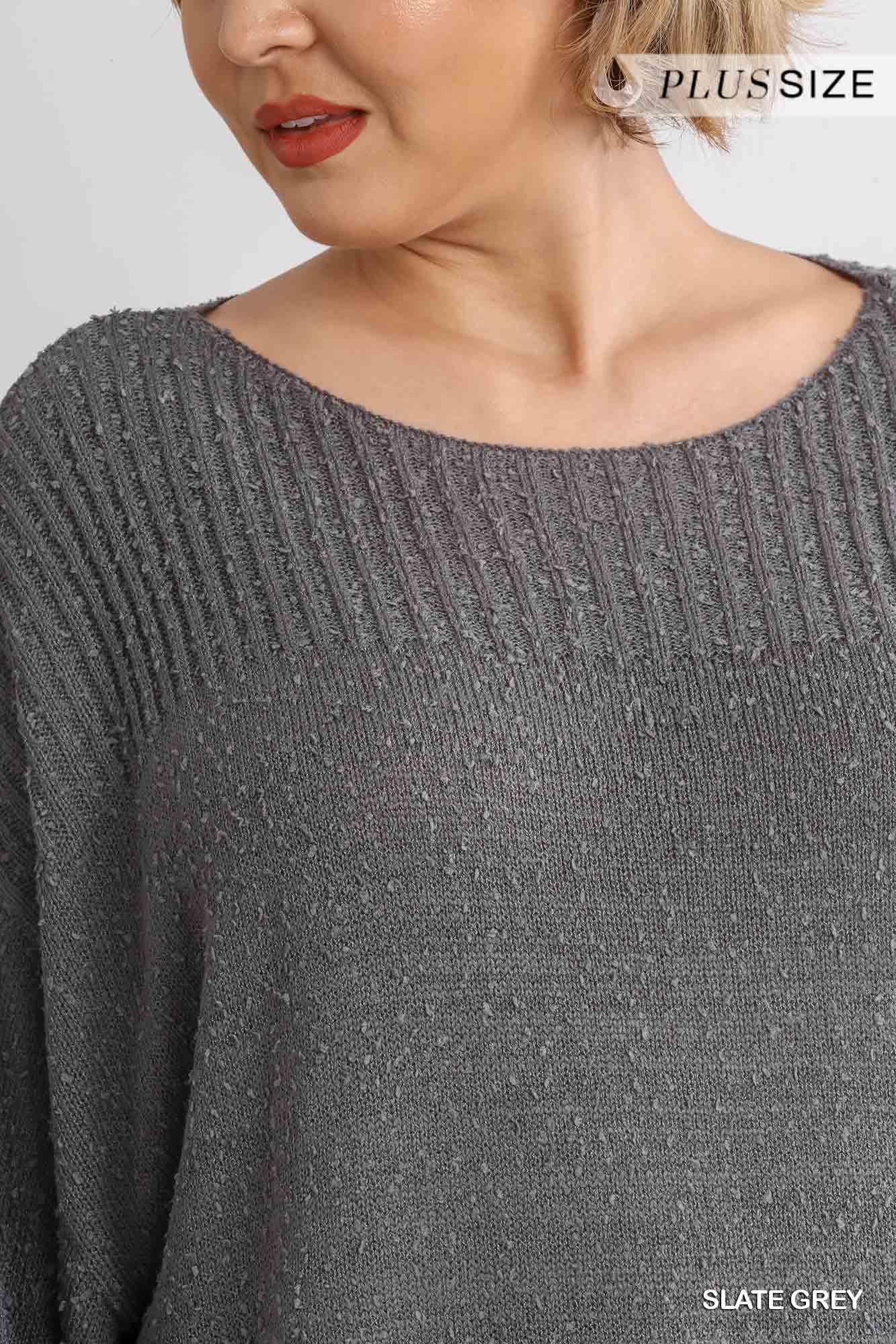 Wide sleeve knit sweater Plus