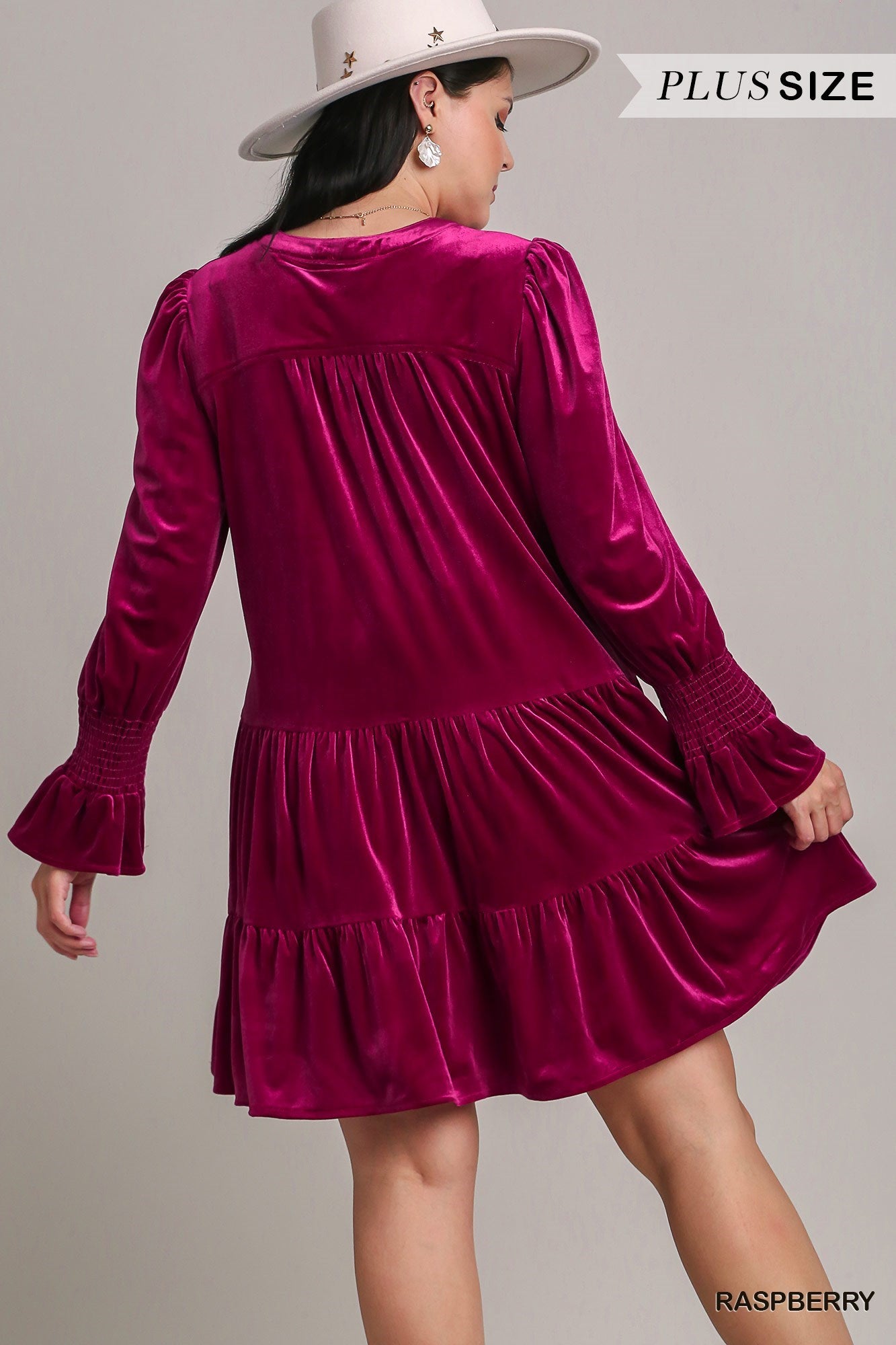 Velvet Notched Tiered Dress Plus