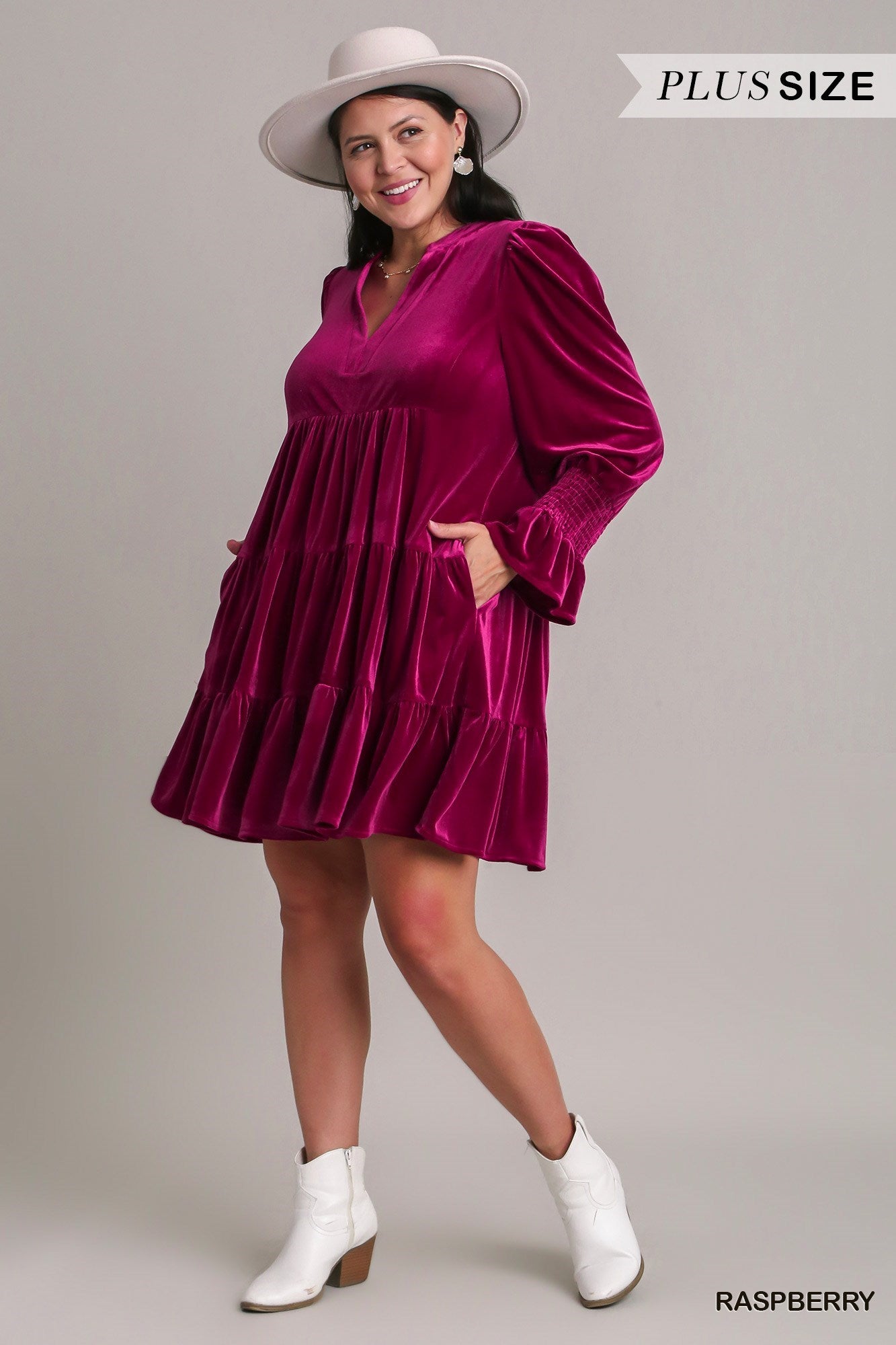 Velvet Notched Tiered Dress Plus