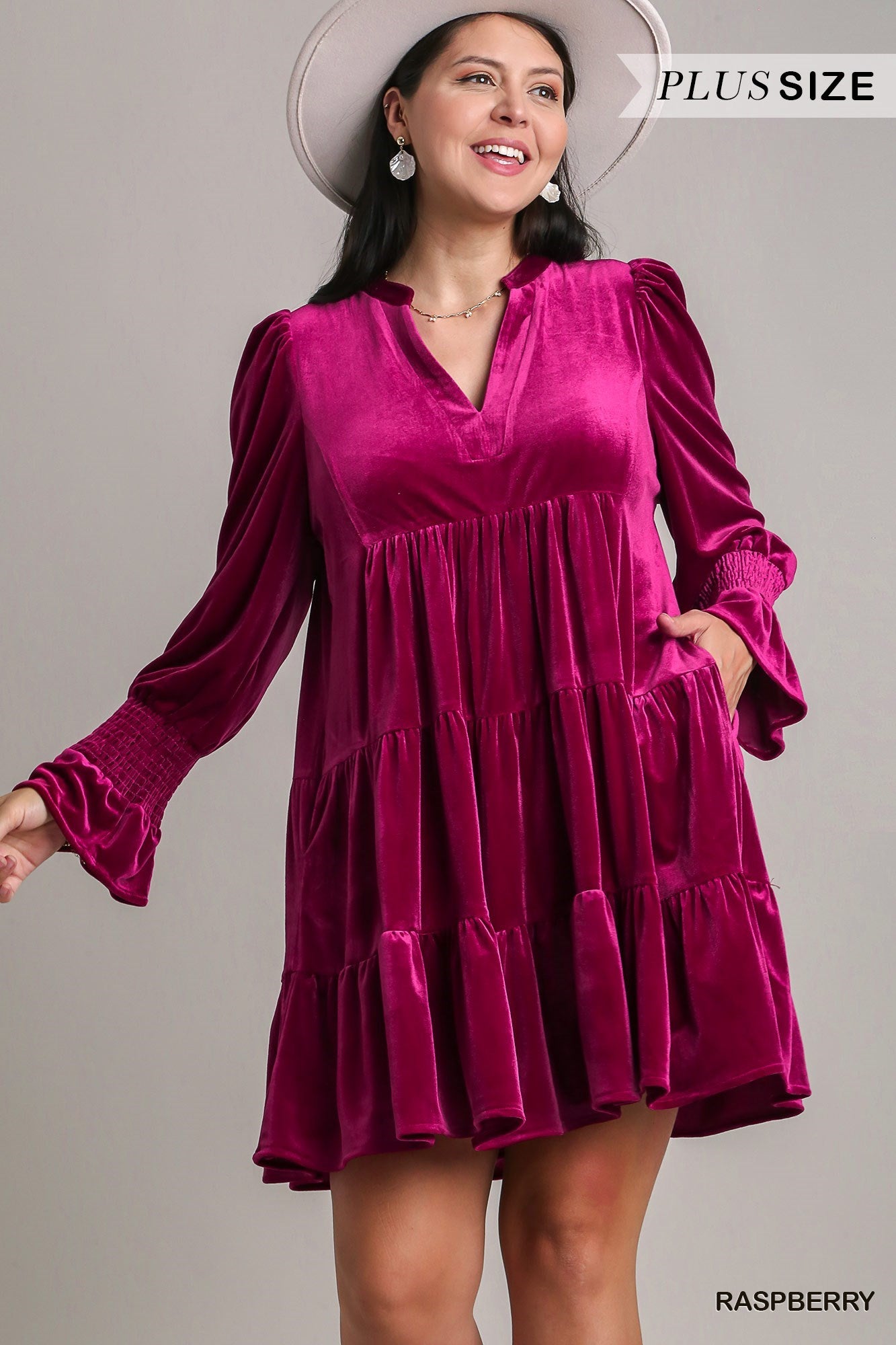 Velvet Notched Tiered Dress Plus